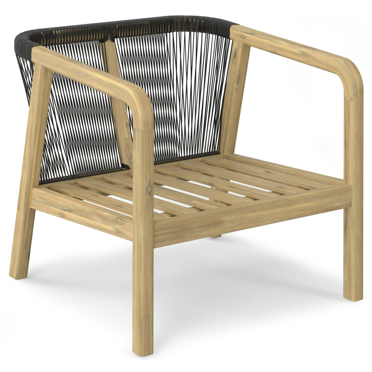 Palmetto Outdoor Conversation Chair, Set of 2 – Acacia Wood, Rope Back, Stone Grey Cushions
