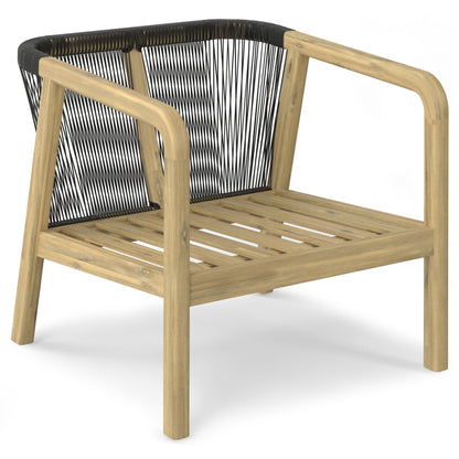 Palmetto Outdoor Conversation Chair, Set of 2 – Acacia Wood, Rope Back, Stone Grey Cushions