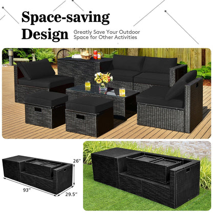 8-Piece Patio Rattan Storage Table Furniture Set