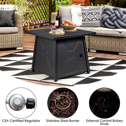 5-Piece Outdoor PE Wicker Loveseat Set with 50,000 BTU Ceramic Fire Pit, Coffee Table & Storage Box