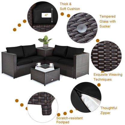 5-Piece Outdoor PE Wicker Loveseat Set with 50,000 BTU Ceramic Fire Pit, Coffee Table & Storage Box