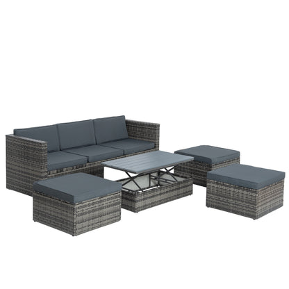 5-Piece Outdoor PE Wicker Conversation Set with Reclining Sofa & Lift-Top Table — Dark Gray