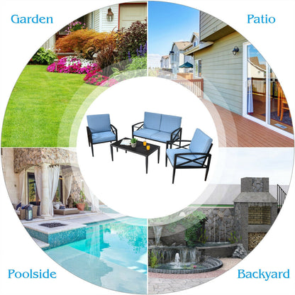 4-Piece Outdoor Aluminum Conversation Set with Cushions — Blue