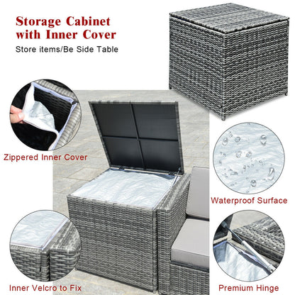 8-Piece Wicker Patio Conversation Set With Storage Cabinet and Glass Coffee Table