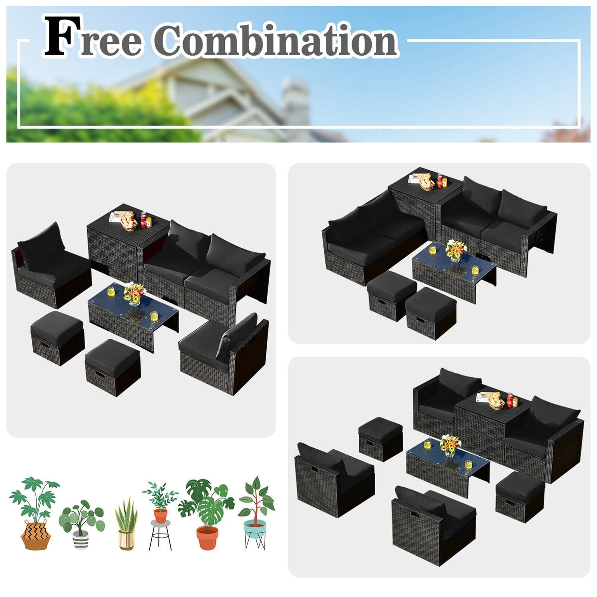 8-Piece Patio Rattan Storage Table Furniture Set