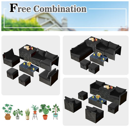 8-Piece Patio Rattan Storage Table Furniture Set