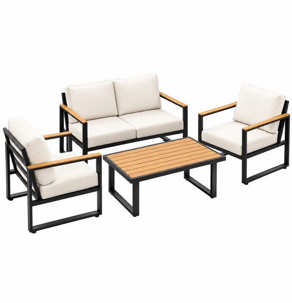 4-Piece Aluminum Patio Conversation Set With Love Seat, Armchairs, and Coffee Table