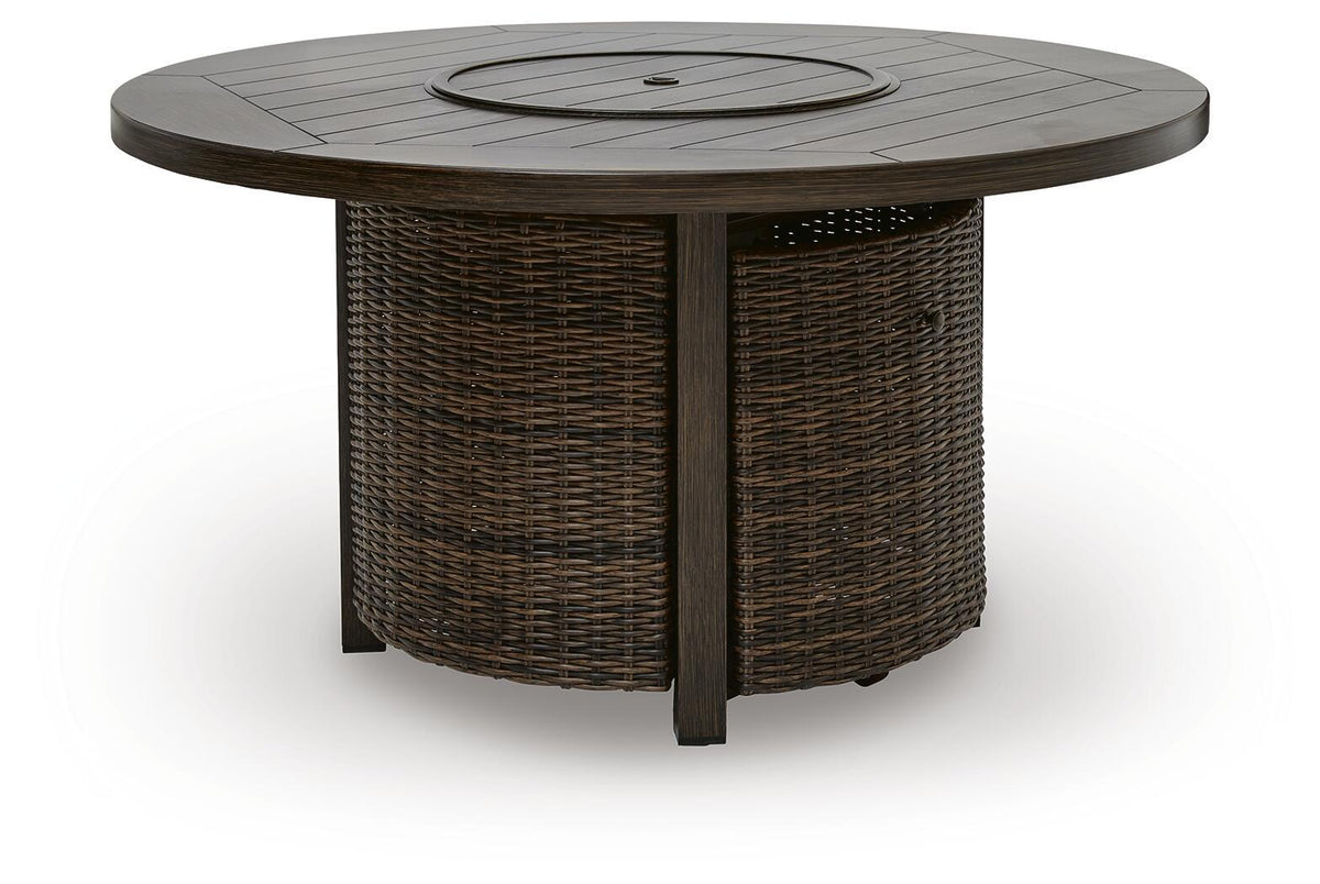 Monterey Point 48-Inch Round Wicker Fire Pit Table – Dark Brown