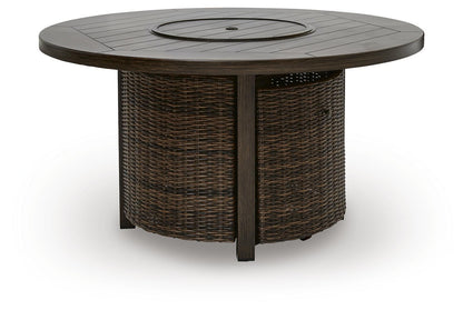 Monterey Point 48-Inch Round Wicker Fire Pit Table – Dark Brown