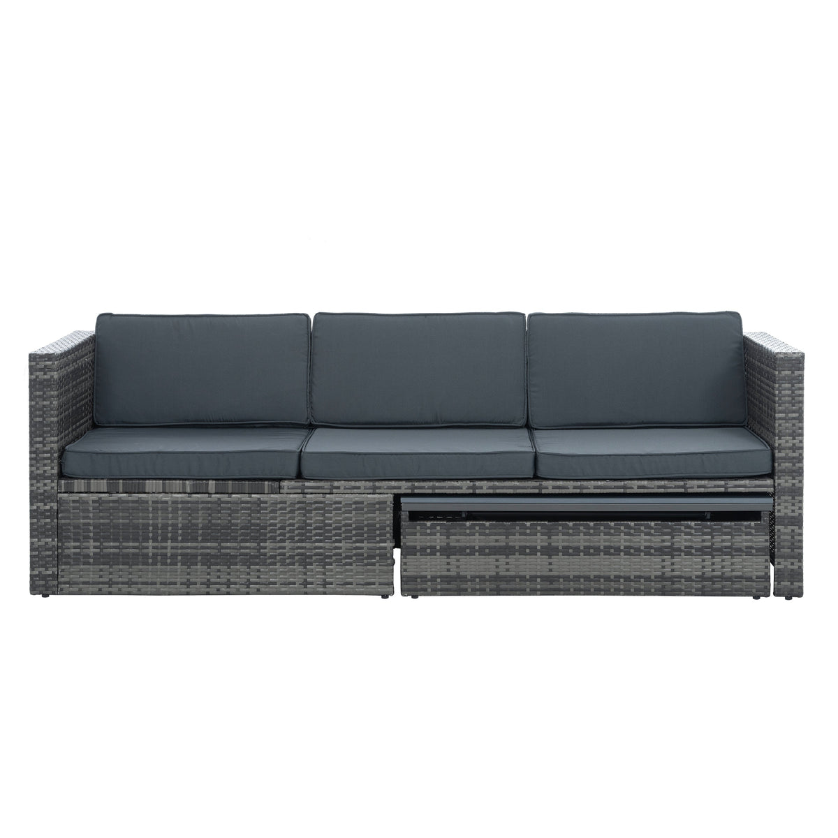 5-Piece Outdoor PE Wicker Conversation Set with Reclining Sofa & Lift-Top Table — Dark Gray