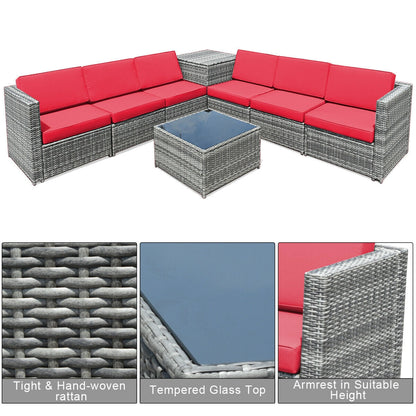 8-Piece Wicker Patio Conversation Set With Storage Cabinet and Glass Coffee Table