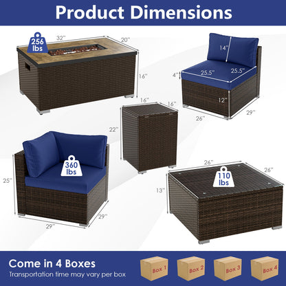 7-Piece Outdoor PE Rattan Sectional with ETL-Certified 40,000 BTU Propane Fire Pit Table