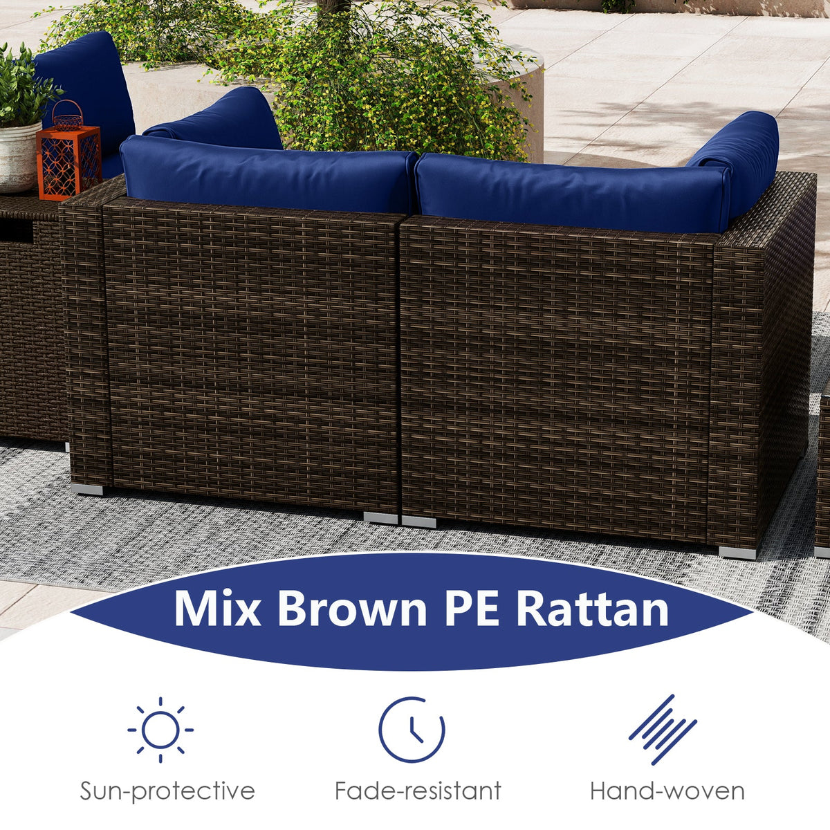 7-Piece Outdoor PE Rattan Sectional with ETL-Certified 40,000 BTU Propane Fire Pit Table