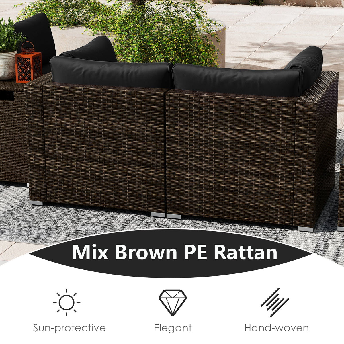 7-Piece Outdoor PE Rattan Sectional with ETL-Certified 40,000 BTU Propane Fire Pit Table