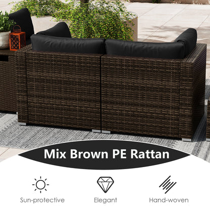 7-Piece Outdoor PE Rattan Sectional with ETL-Certified 40,000 BTU Propane Fire Pit Table