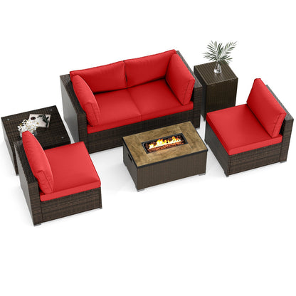 7-Piece Outdoor PE Rattan Sectional with ETL-Certified 40,000 BTU Propane Fire Pit Table