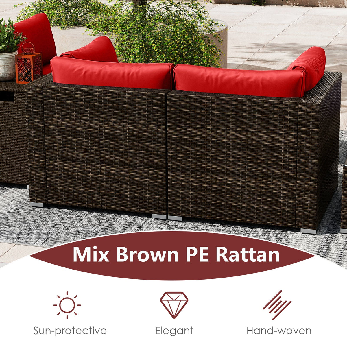 7-Piece Outdoor PE Rattan Sectional with ETL-Certified 40,000 BTU Propane Fire Pit Table