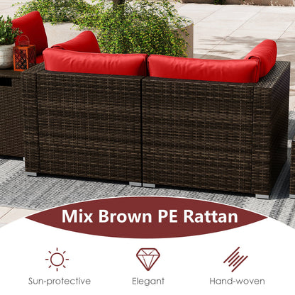 7-Piece Outdoor PE Rattan Sectional with ETL-Certified 40,000 BTU Propane Fire Pit Table
