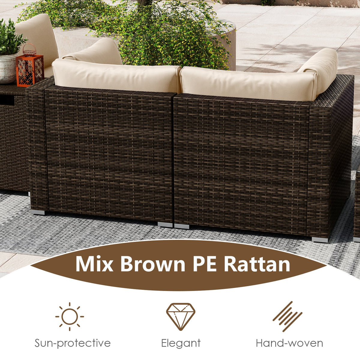 7-Piece Outdoor PE Rattan Sectional with ETL-Certified 40,000 BTU Propane Fire Pit Table