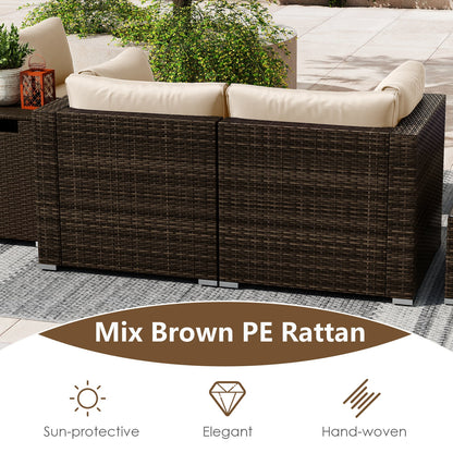 7-Piece Outdoor PE Rattan Sectional with ETL-Certified 40,000 BTU Propane Fire Pit Table