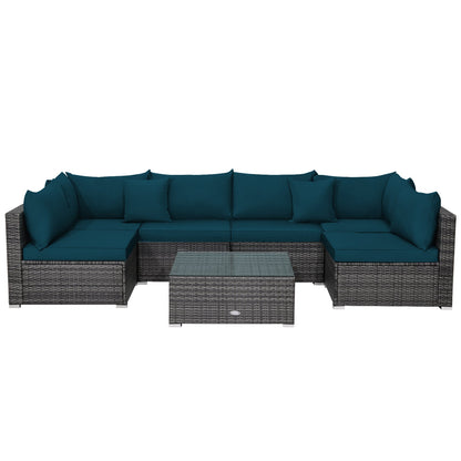 7-Piece Patio Rattan Furniture Set Sectional Sofa Garden Cushion