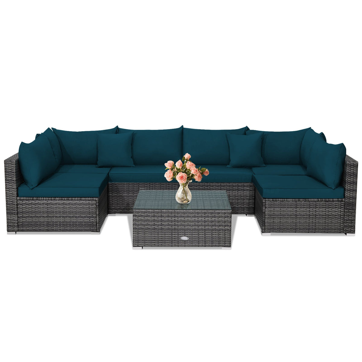 7-Piece Patio Rattan Furniture Set Sectional Sofa Garden Cushion