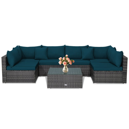 7-Piece Patio Rattan Furniture Set Sectional Sofa Garden Cushion