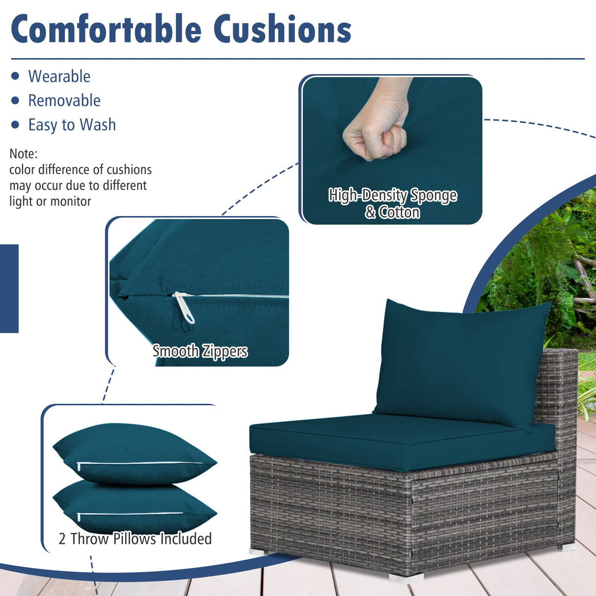 7-Piece Patio Rattan Furniture Set Sectional Sofa Garden Cushion