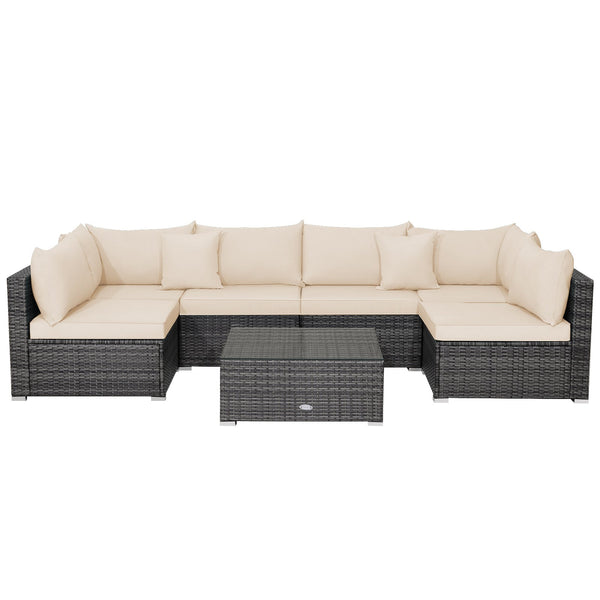 7-Piece Patio Rattan Furniture Set Sectional Sofa Garden Cushion