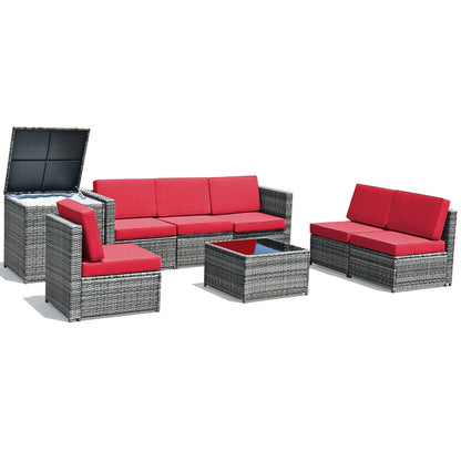 8-Piece Wicker Patio Conversation Set With Storage Cabinet and Glass Coffee Table