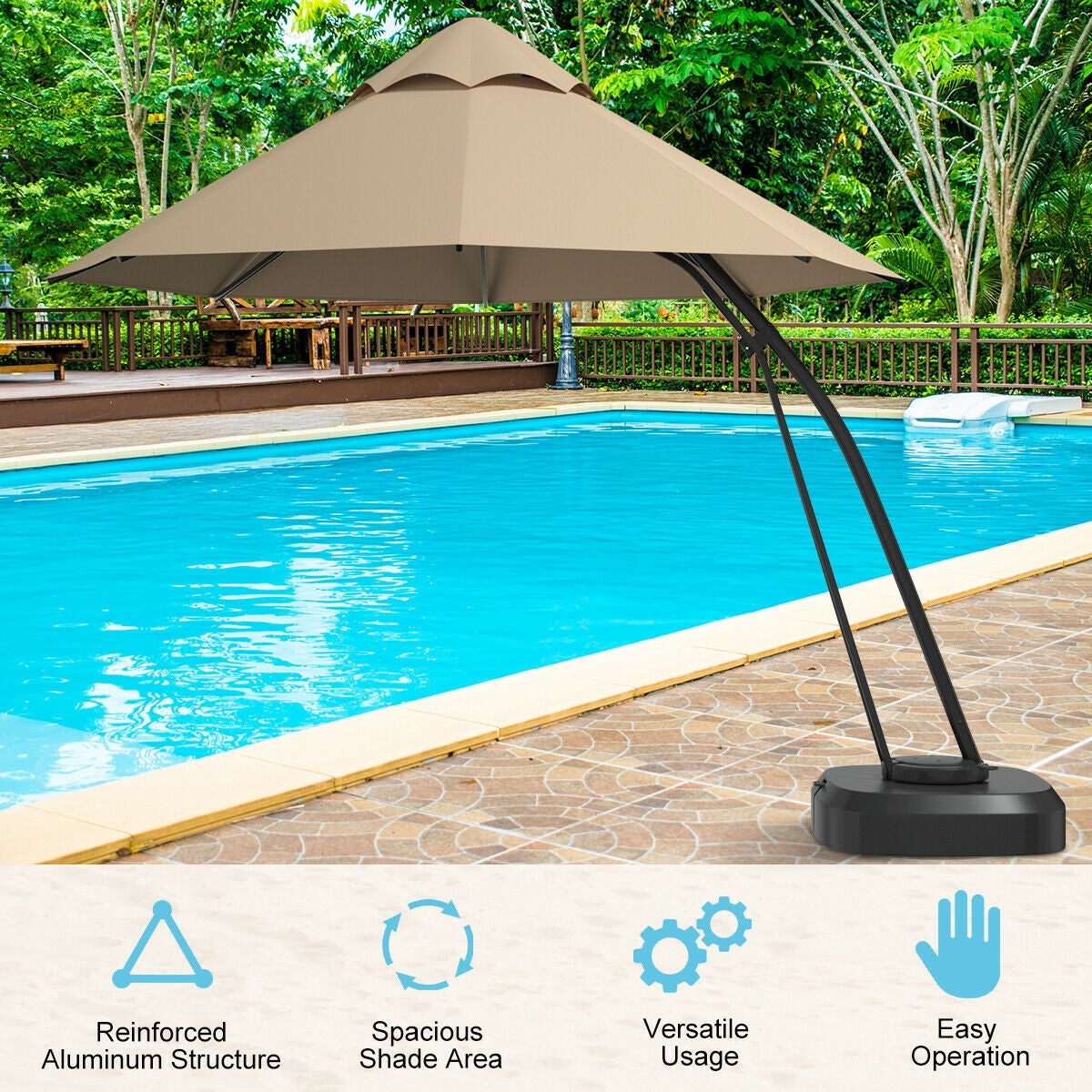 11-Foot Outdoor Cantilever Umbrella – 360° Rotation, Double-Top Wind Vent, Weighted Base & Wheels