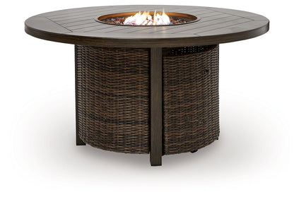 Monterey Point 48-Inch Round Wicker Fire Pit Table – Dark Brown