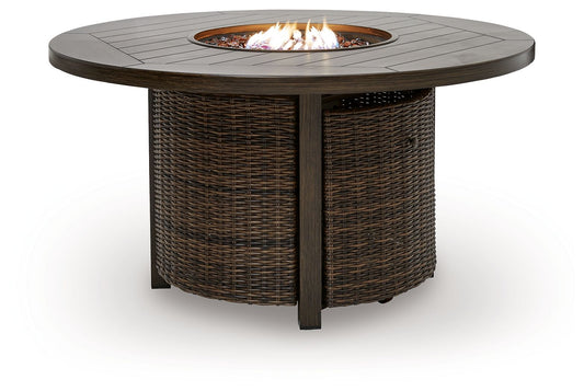 Monterey Point 48-Inch Round Wicker Fire Pit Table – Dark Brown
