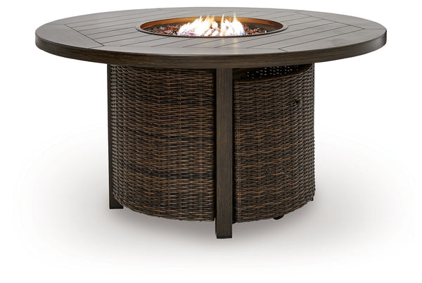 Monterey Point 48-Inch Round Wicker Fire Pit Table – Dark Brown