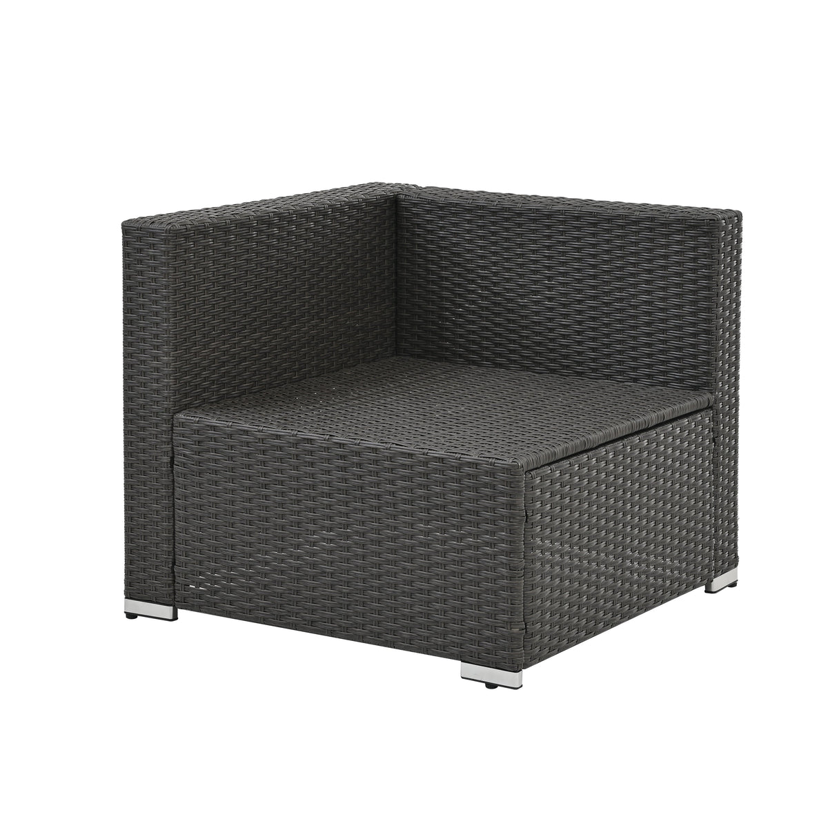 7-Piece Outdoor PE Rattan Sectional Set with Tempered Glass Table — Dark Gray