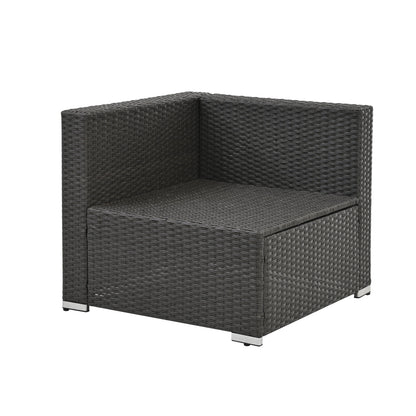 7-Piece Outdoor PE Rattan Sectional Set with Tempered Glass Table — Dark Gray