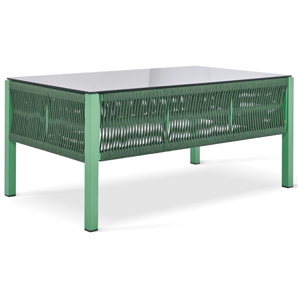 4-Piece Outdoor Rope Weave Deep Seating Set with Tempered Glass Table — Green & Yellow-Green