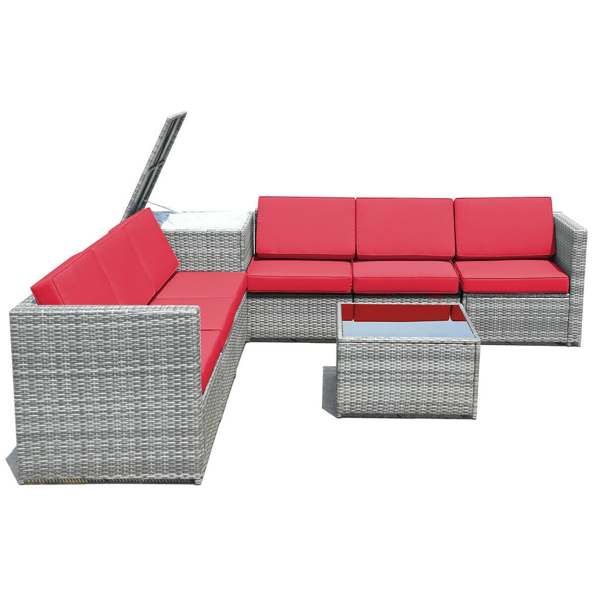 8-Piece Wicker Patio Conversation Set With Storage Cabinet and Glass Coffee Table