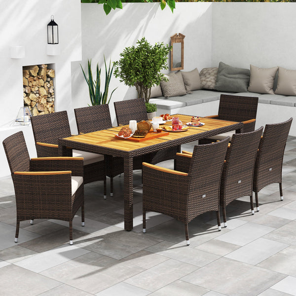 9-Piece Outdoor Dining Set with Acacia Wood Table Top