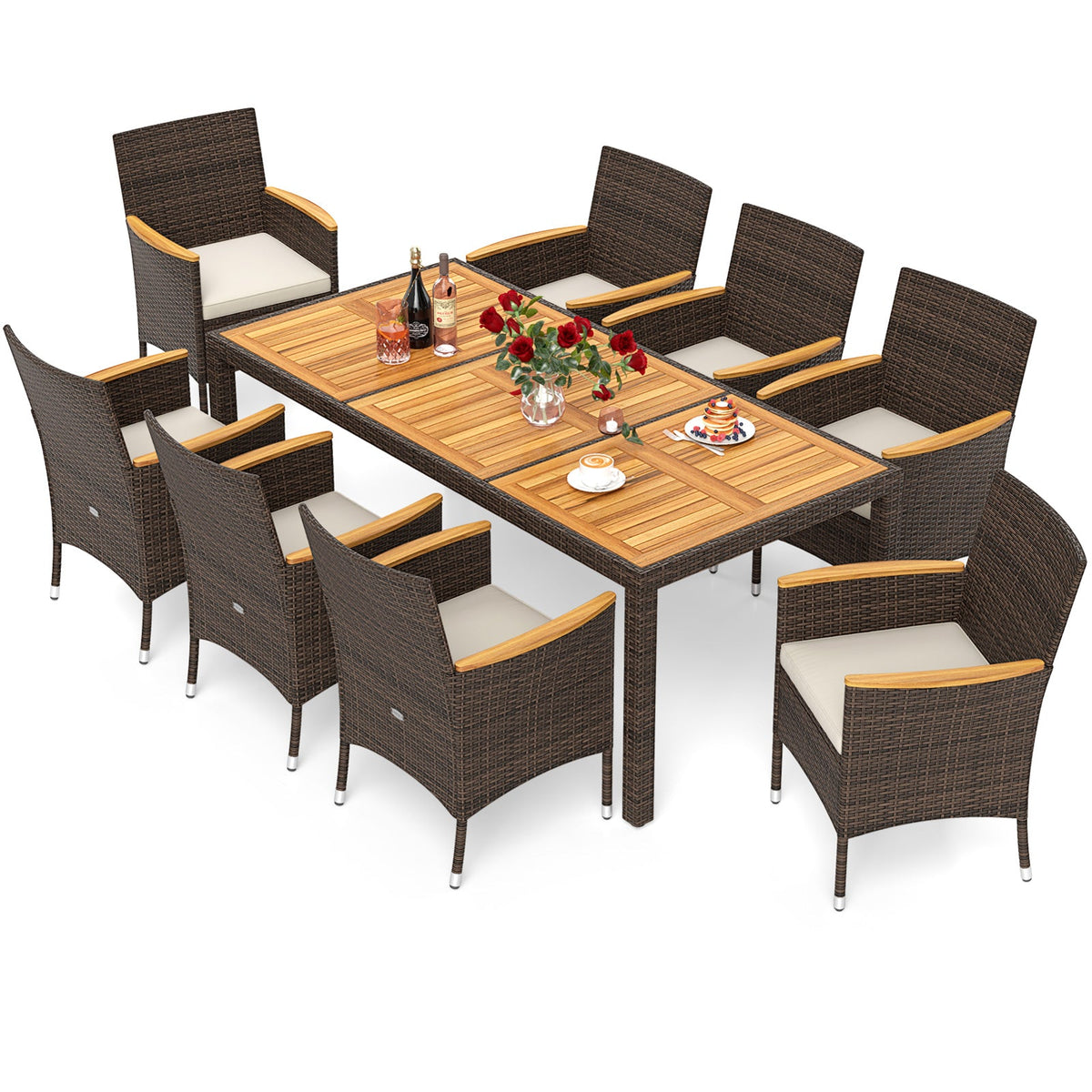 9-Piece Outdoor Dining Set with Acacia Wood Table Top