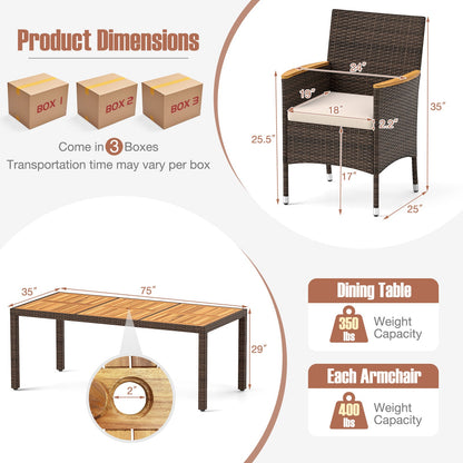 9-Piece Outdoor Dining Set with Acacia Wood Table Top