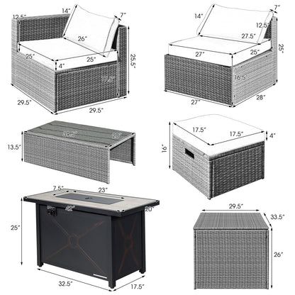 9-Piece Outdoor Hand-Woven PE Wicker Set with 42" 60,000 BTU Ceramic Fire Pit & 2 Covers
