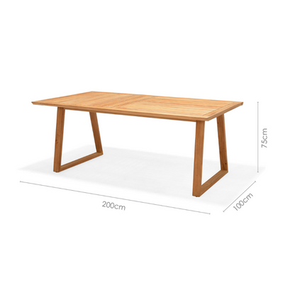 Agate Rectangular Teak Outdoor Dining Table – FSC™ Certified, Trapezoid Legs, 78"