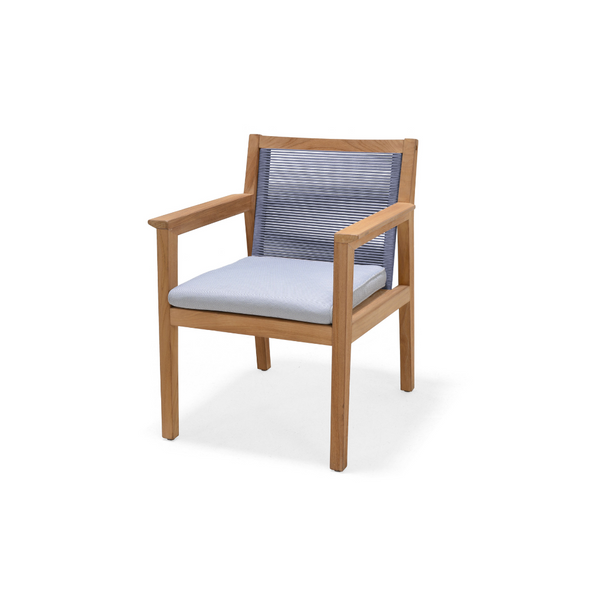 Agate Teak & Rope Outdoor Dining Armchair – FSC™ Certified Teak, Olefin Cushion, Blue