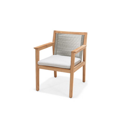 Agate Teak & Rope Outdoor Dining Armchair – FSC™ Certified Teak, Olefin Cushion, Green