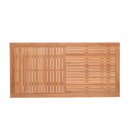 Agate Rectangular Teak Outdoor Dining Table – FSC™ Certified, Trapezoid Legs, 78"