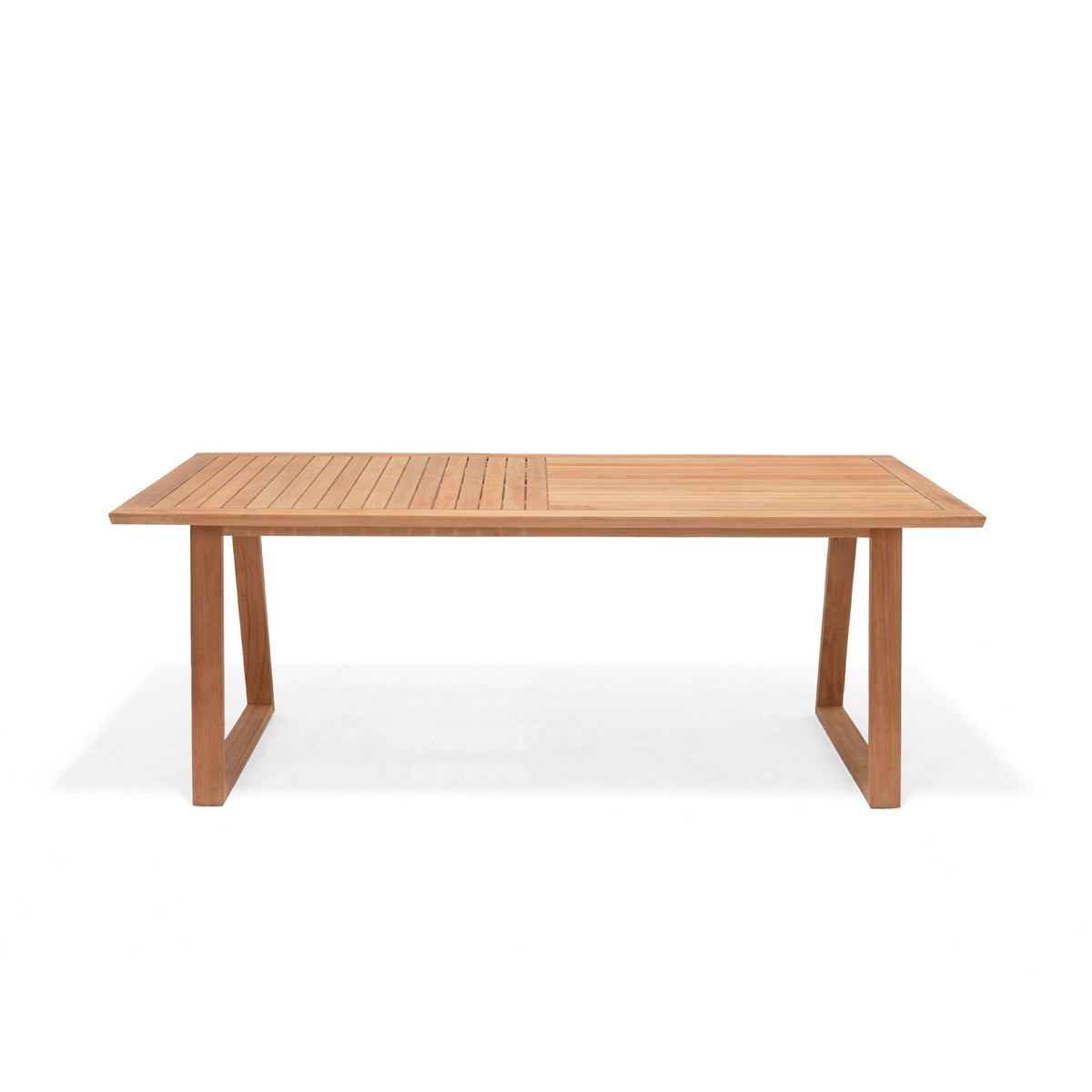 Agate Rectangular Teak Outdoor Dining Table – FSC™ Certified, Trapezoid Legs, 78"