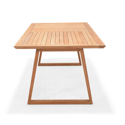 Agate Rectangular Teak Outdoor Dining Table – FSC™ Certified, Trapezoid Legs, 78"