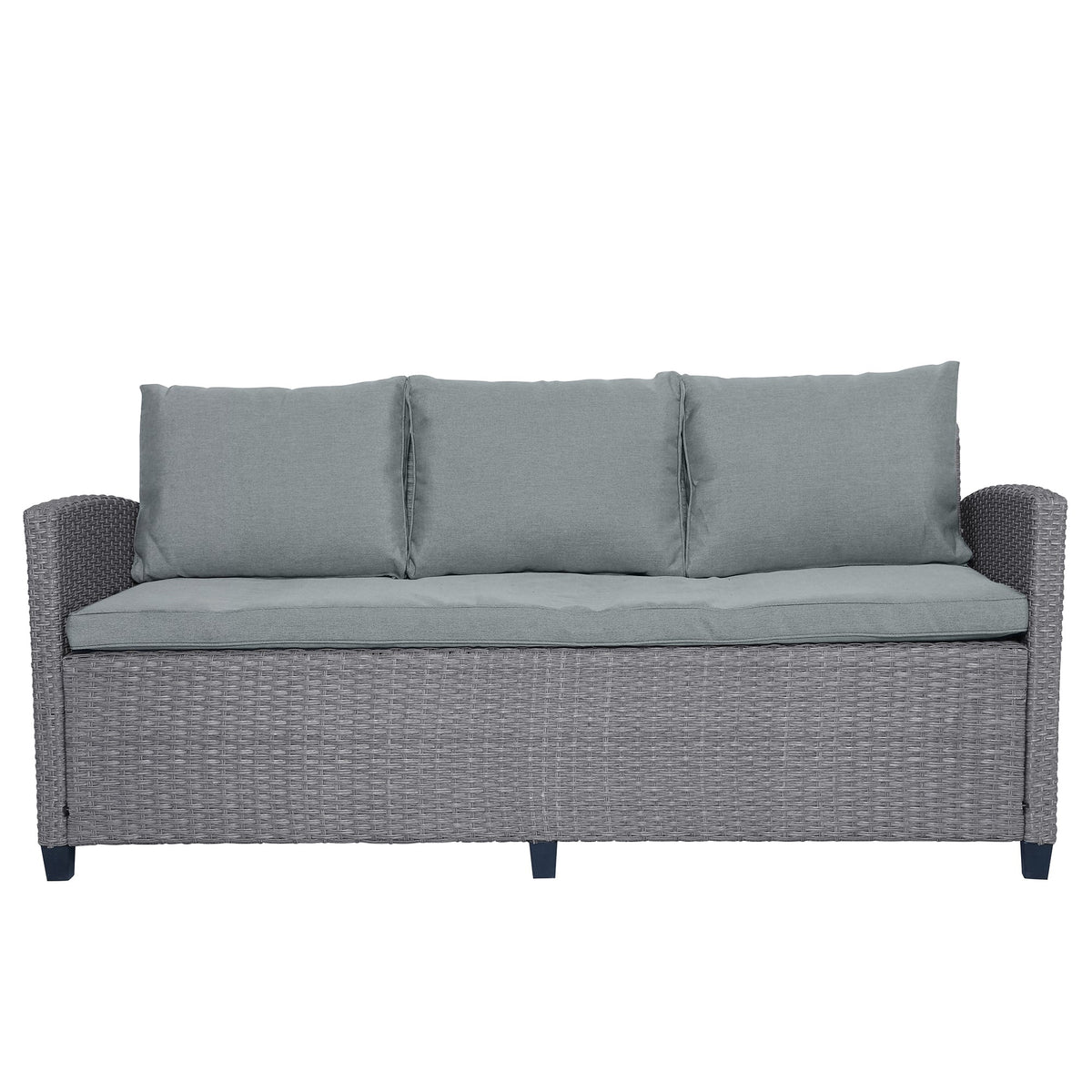 TOPMAX 6-Piece Outdoor Rattan Wicker Conversation Set with Sofa, Chairs, Ottomans & Table – Gray