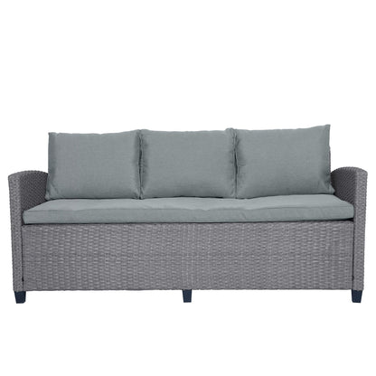TOPMAX 6-Piece Outdoor Rattan Wicker Conversation Set with Sofa, Chairs, Ottomans & Table – Gray